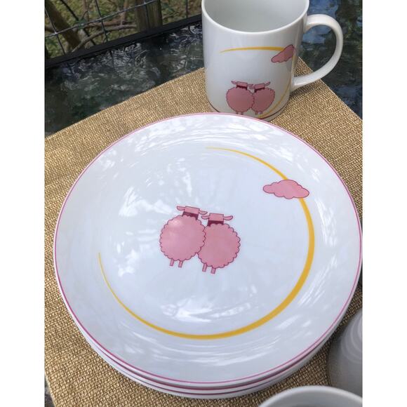Toscany Japan Pink Sheep Lambs Set Coffee Tea Mug Luncheon Salad Plate Snack Set - Picture 3 of 6